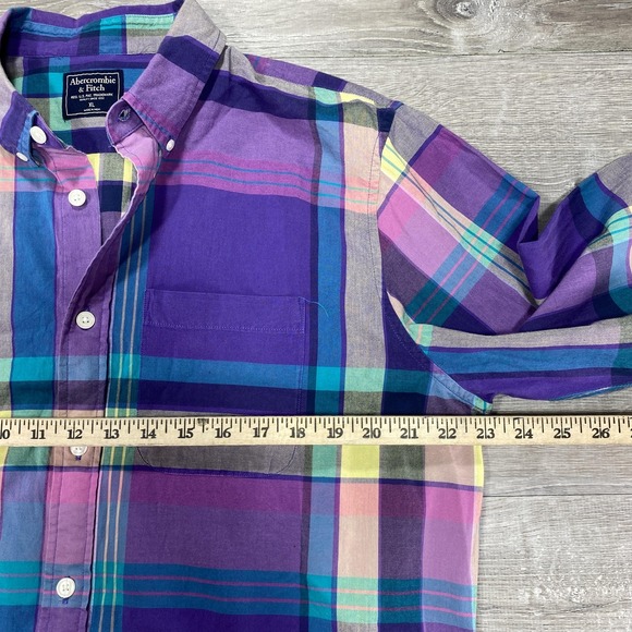 Abercrombie & Fitch Shirt Mens XL Purple Plaid Long Sleeve Button Down Casual - Picture 3 of 7